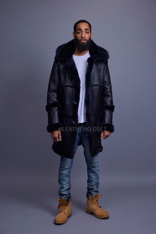 Men's Stealth Real Sheepskin Shearling Duffle [Navy Blue]