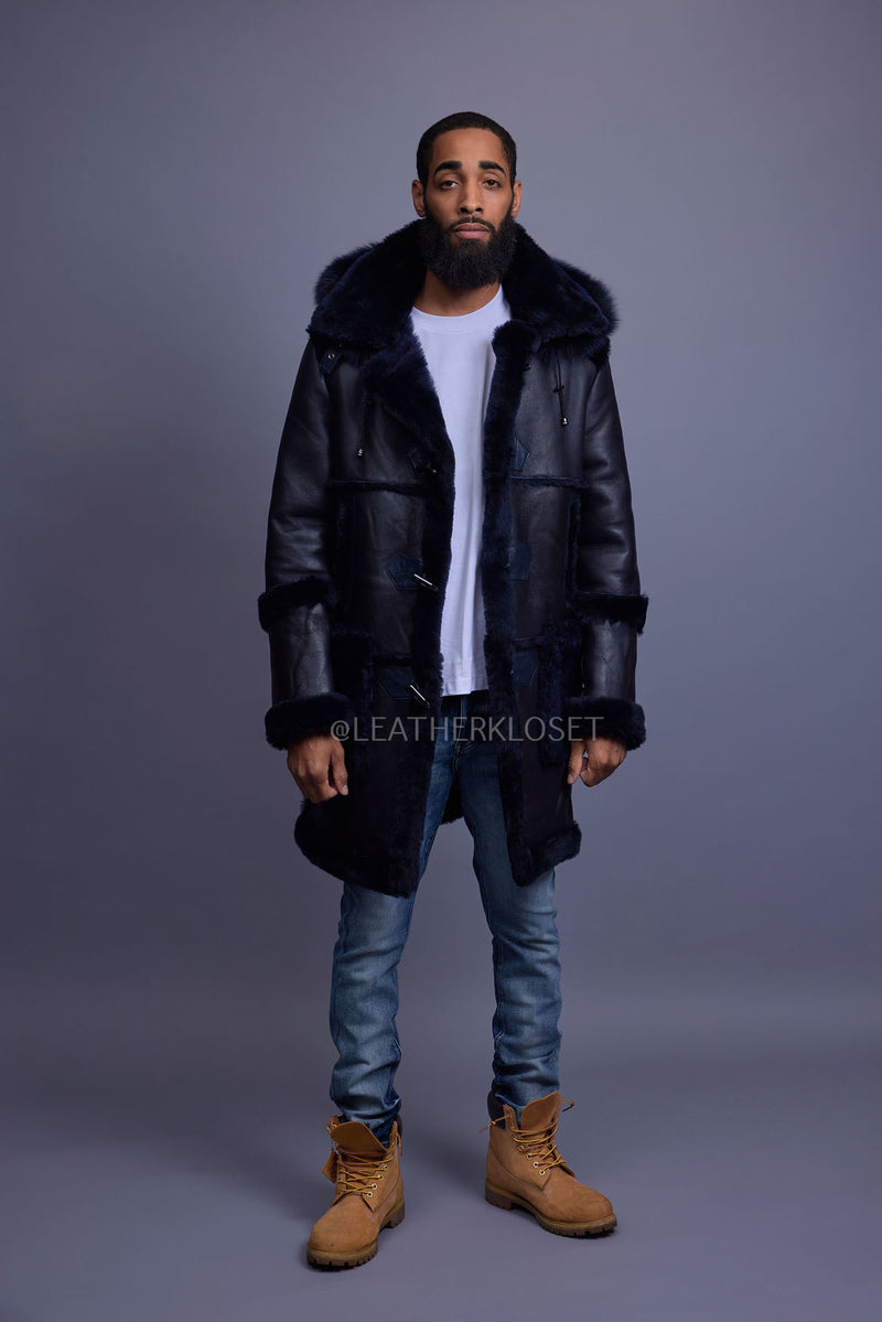 Men's Stealth Real Sheepskin Shearling Duffle [Navy Blue]