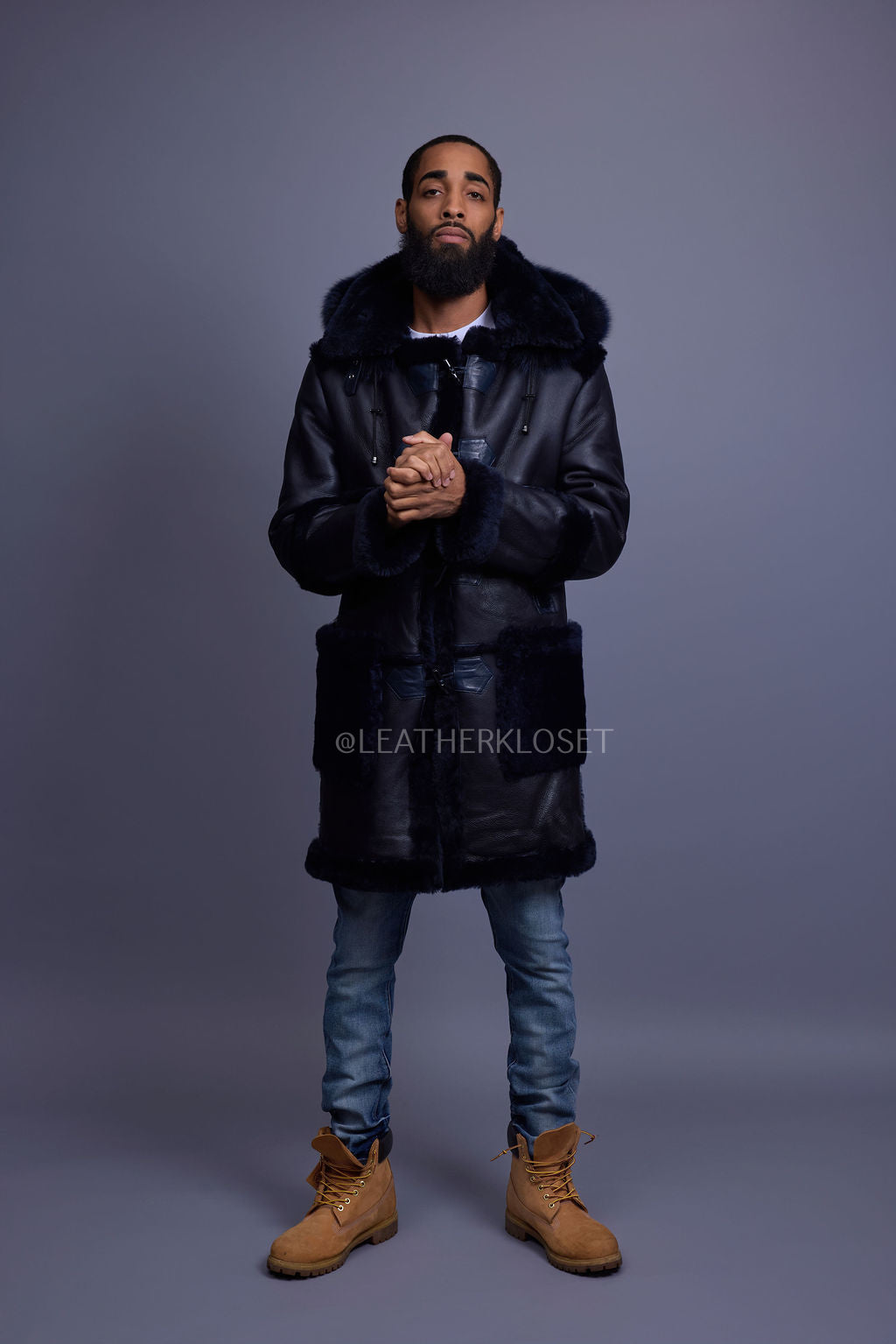 Men's Stealth Real Sheepskin Shearling Duffle [Navy Blue]