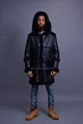 Men's Stealth Real Sheepskin Shearling Duffle [Navy Blue]