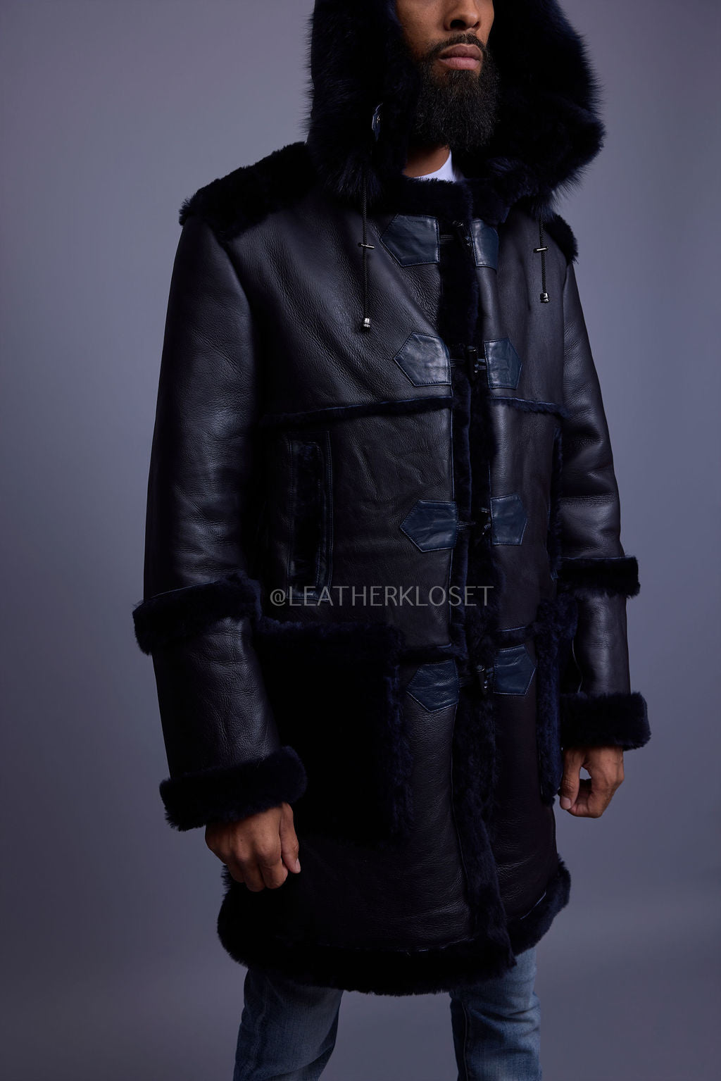 Men's Stealth Real Sheepskin Shearling Duffle [Navy Blue]