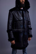 Men's Stealth Real Sheepskin Shearling Duffle [Navy Blue]