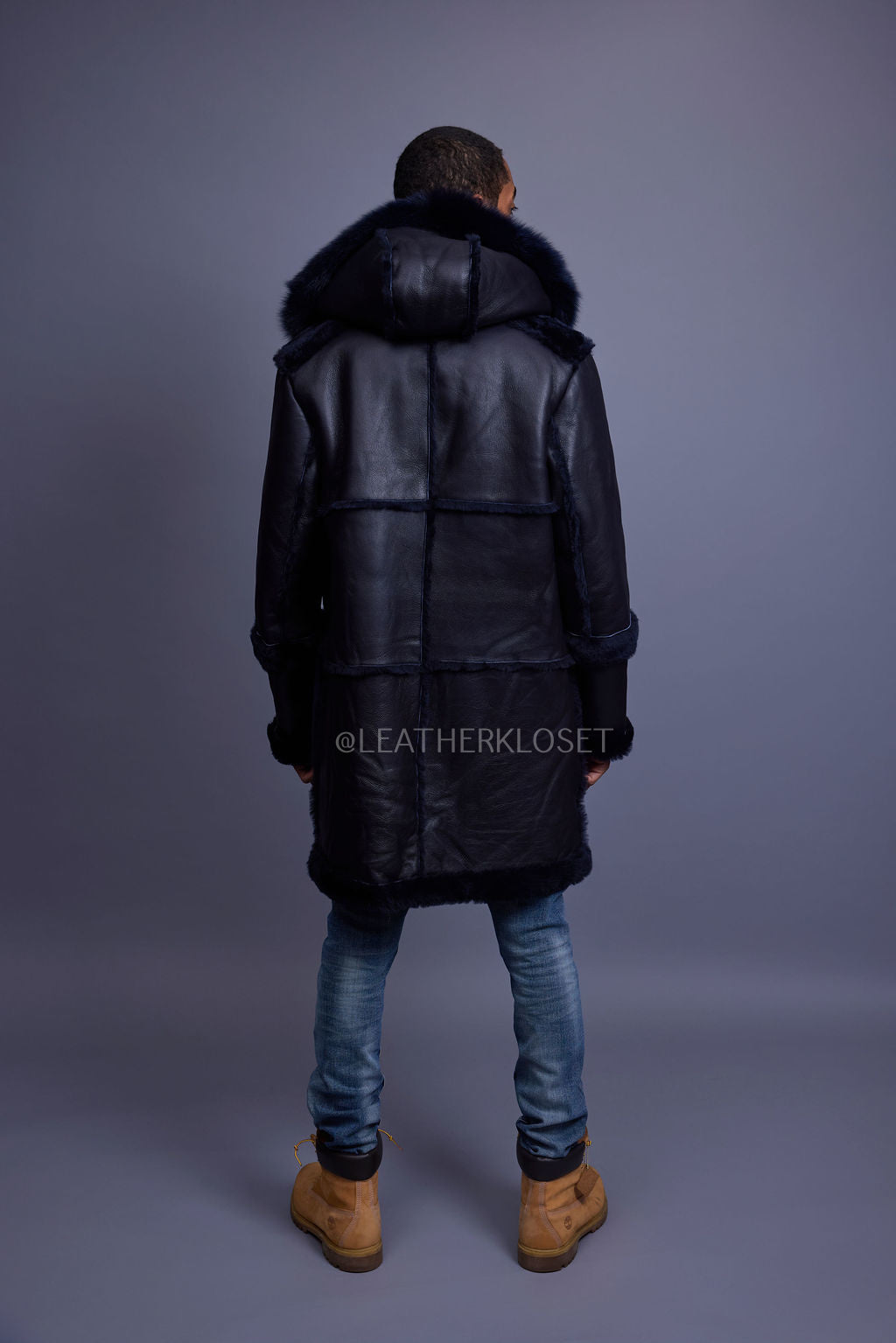 Men's Stealth Real Sheepskin Shearling Duffle [Navy Blue]