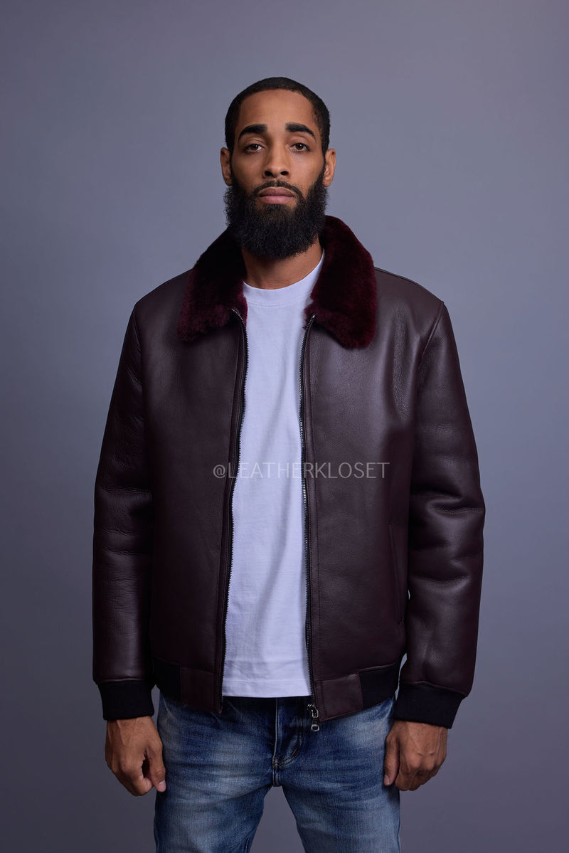 Men's Shearling Pilot Jacket [Burgundy]
