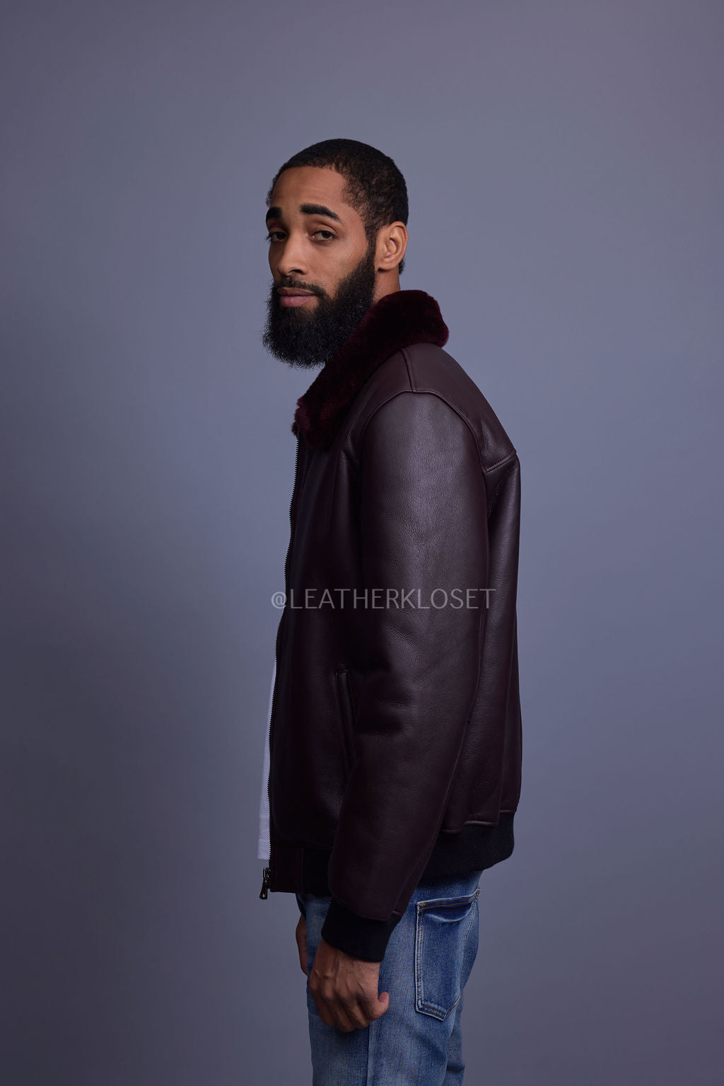 Men's Shearling Pilot Jacket [Burgundy]