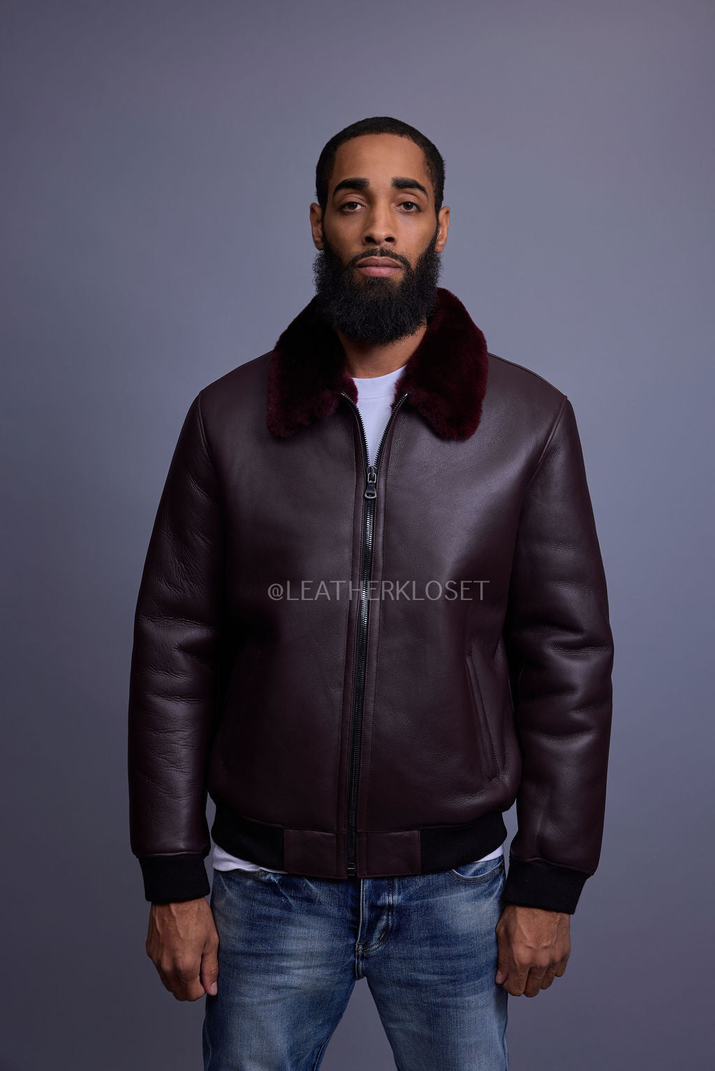 Men's Shearling Pilot Jacket [Burgundy]