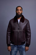 Men's Shearling Pilot Jacket [Burgundy]
