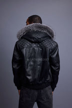 Men's Lucas Quilted Leather Bomber Jacket With Fox Hood [Silver Fox]