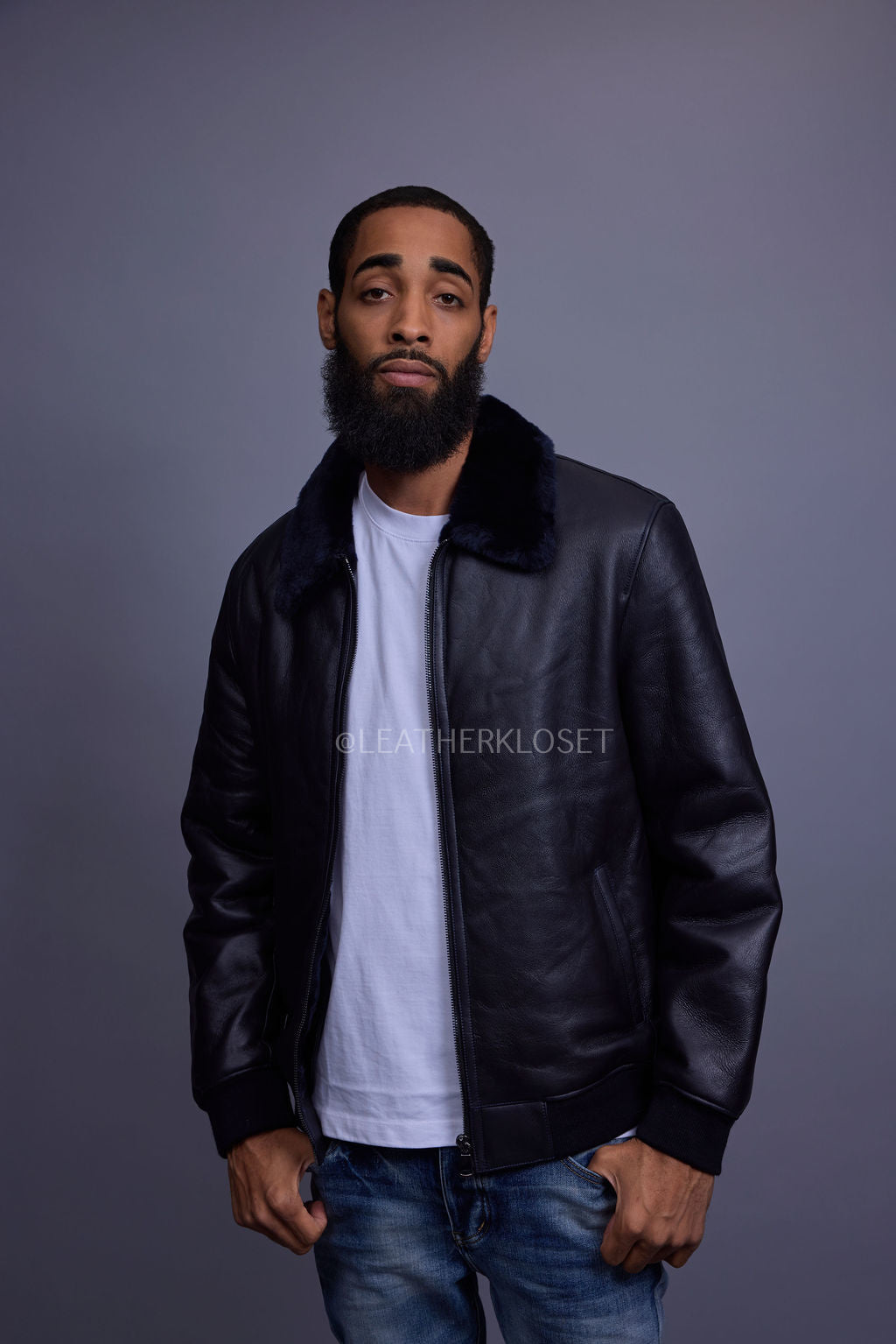 Men's Shearling Pilot Jacket [Navy]