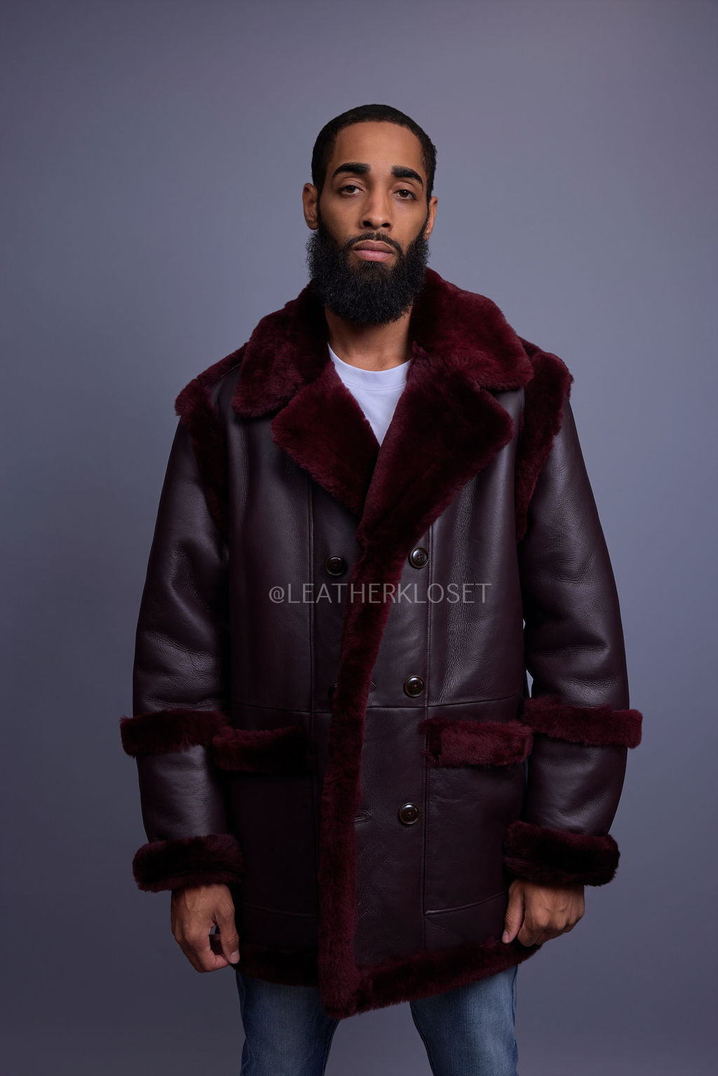 Men's Cole Sheepskin Shearling 3/4 Jacket [Burgundy]