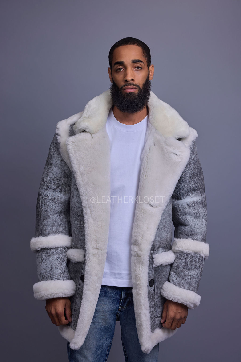 Men's Cole Sheepskin Shearling 3/4 Jacket [Distressed Grey]