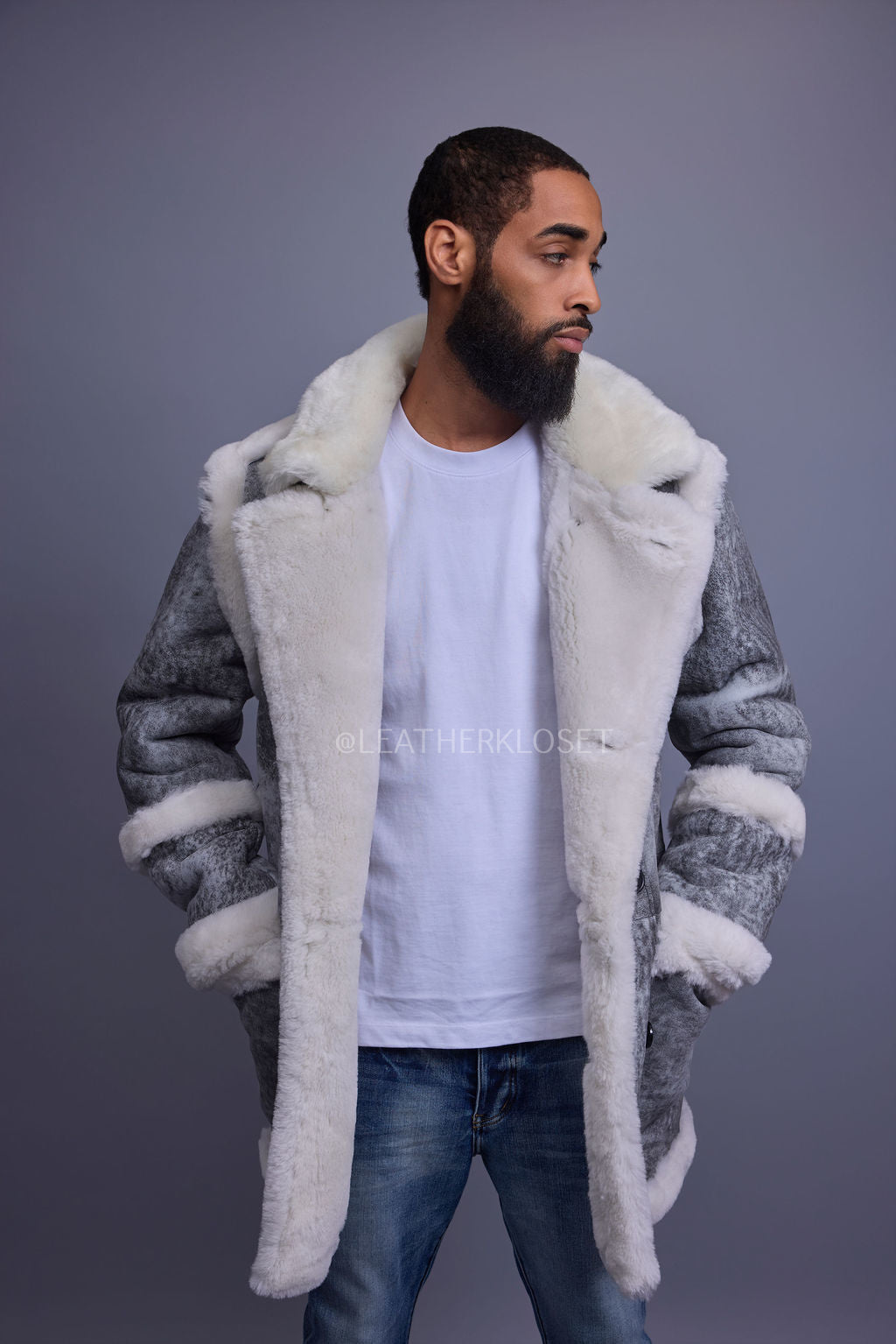 Men's Cole Sheepskin Shearling 3/4 Jacket [Distressed Grey]