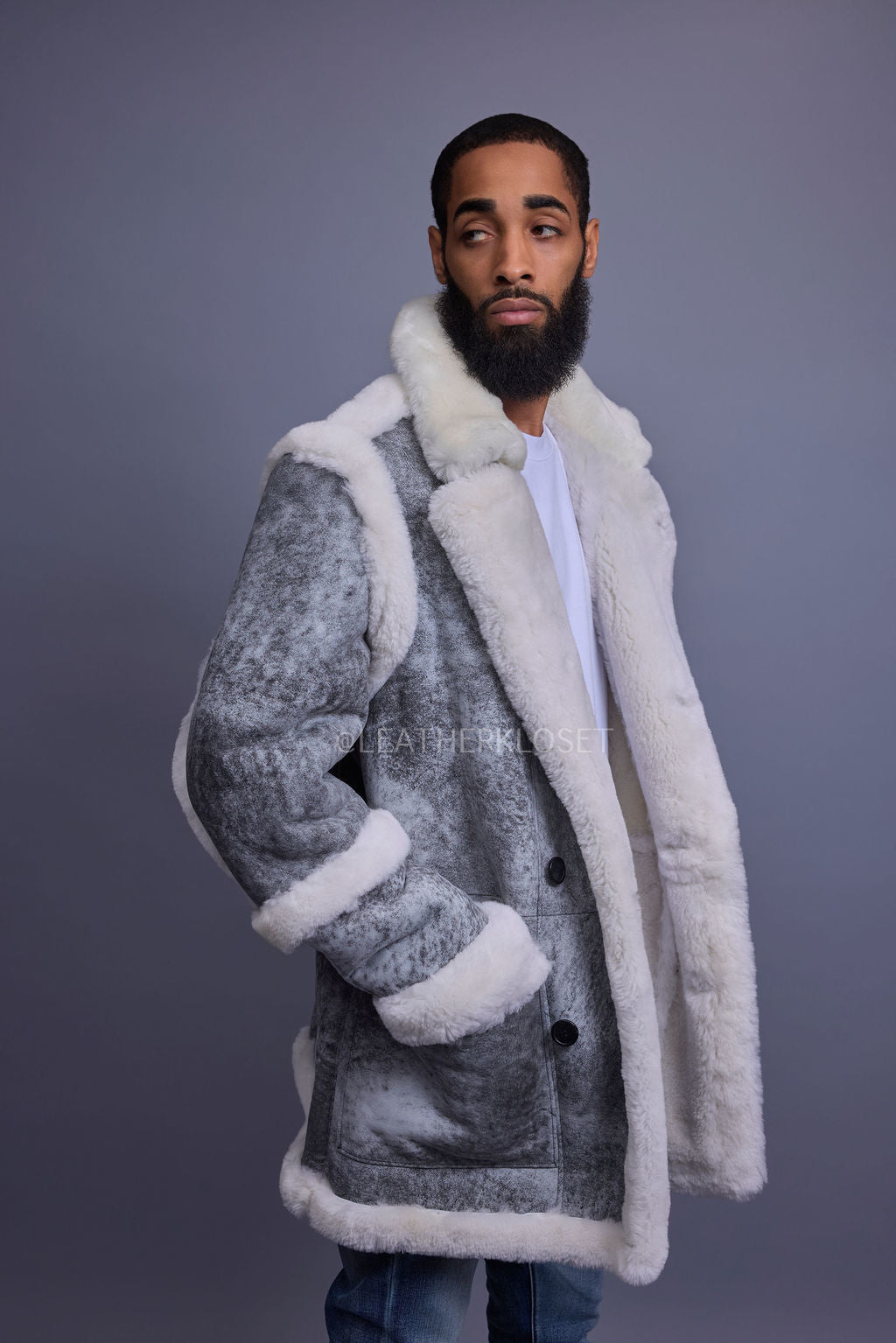 Men's Cole Sheepskin Shearling 3/4 Jacket [Distressed Grey]