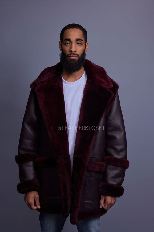 Men's Cole Sheepskin Shearling 3/4 Jacket [Burgundy]