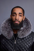 Men's Lucas Quilted Leather Bomber Jacket With Fox Hood [Silver Fox]