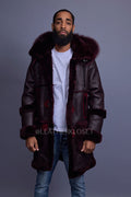 Men's Stealth Real Sheepskin Shearling Duffle [Burgundy]