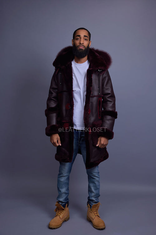 Men's Stealth Real Sheepskin Shearling Duffle [Burgundy]