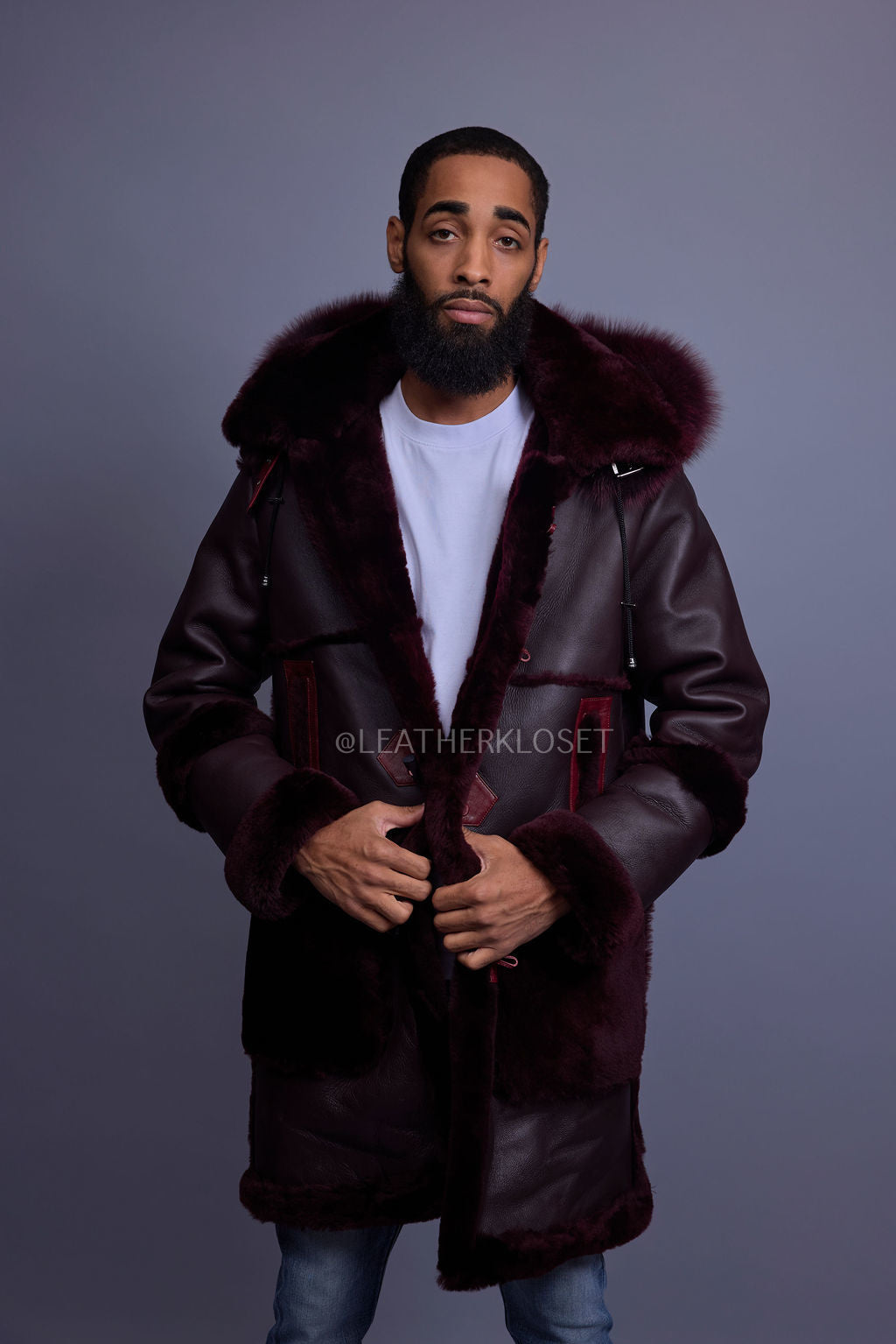 Men's Stealth Real Sheepskin Shearling Duffle [Burgundy]