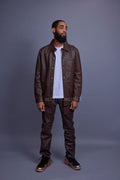 Men's Luka Leather Shirt And Cargo Pants Set [Chocolate Brown]
