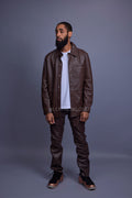Men's Luka Leather Shirt And Cargo Pants Set [Chocolate Brown]