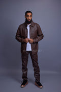 Men's Luka Leather Shirt And Cargo Pants Set [Chocolate Brown]
