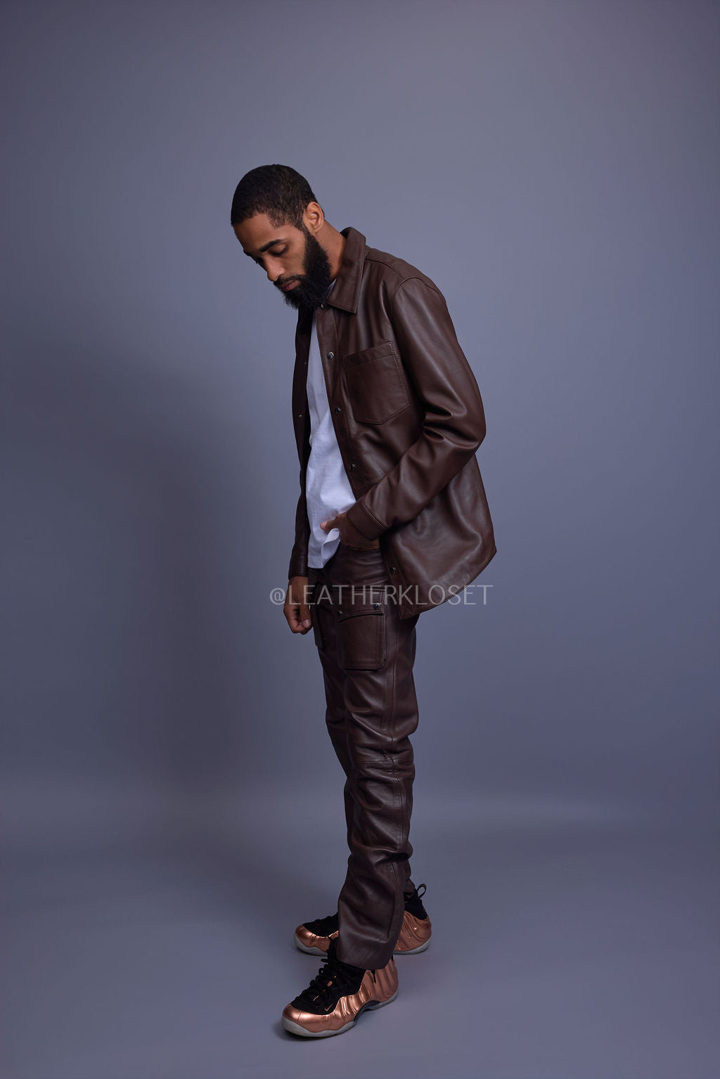 Men's Luka Leather Shirt And Cargo Pants Set [Chocolate Brown]