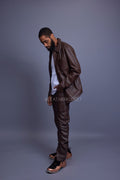 Men's Luka Leather Shirt And Cargo Pants Set [Chocolate Brown]