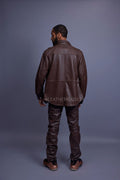 Men's Luka Leather Shirt And Cargo Pants Set [Chocolate Brown]