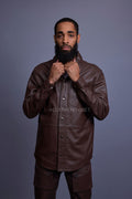 Men's Luka Leather Shirt And Cargo Pants Set [Chocolate Brown]