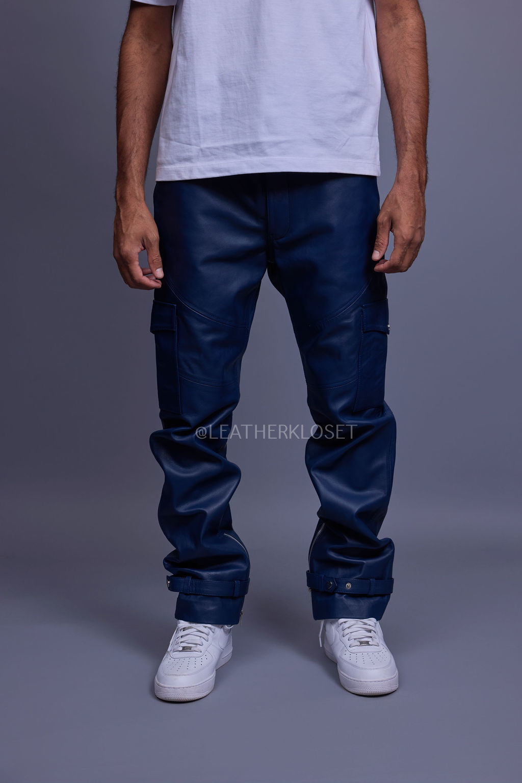 Men's Leather Stack Jean Pants [Navy]