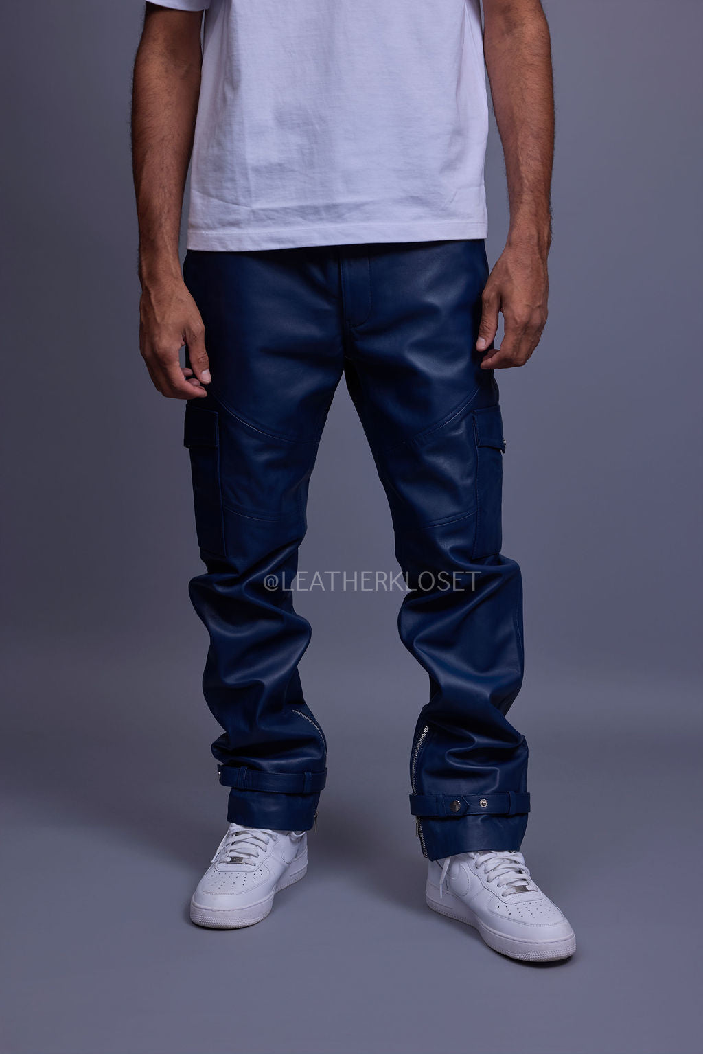 Men's Leather Stack Jean Pants [Navy]