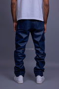 Men's Leather Stack Jean Pants [Navy]