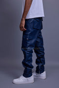 Men's Leather Stack Jean Pants [Navy]