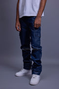 Men's Leather Stack Jean Pants [Navy]