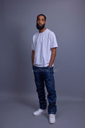 Men's Leather Stack Jean Pants [Navy]