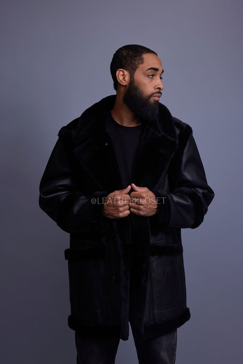 Men's Cole Sheepskin Shearling 3/4 Jacket [Black]