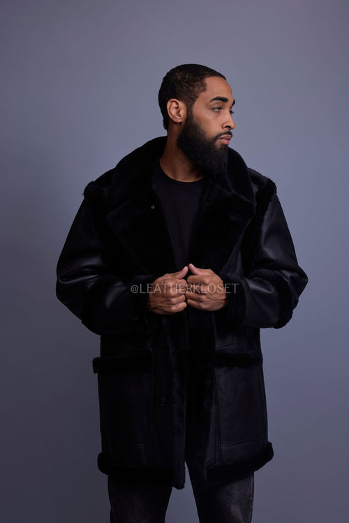 Men's Cole Sheepskin Shearling 3/4 Jacket [Black]