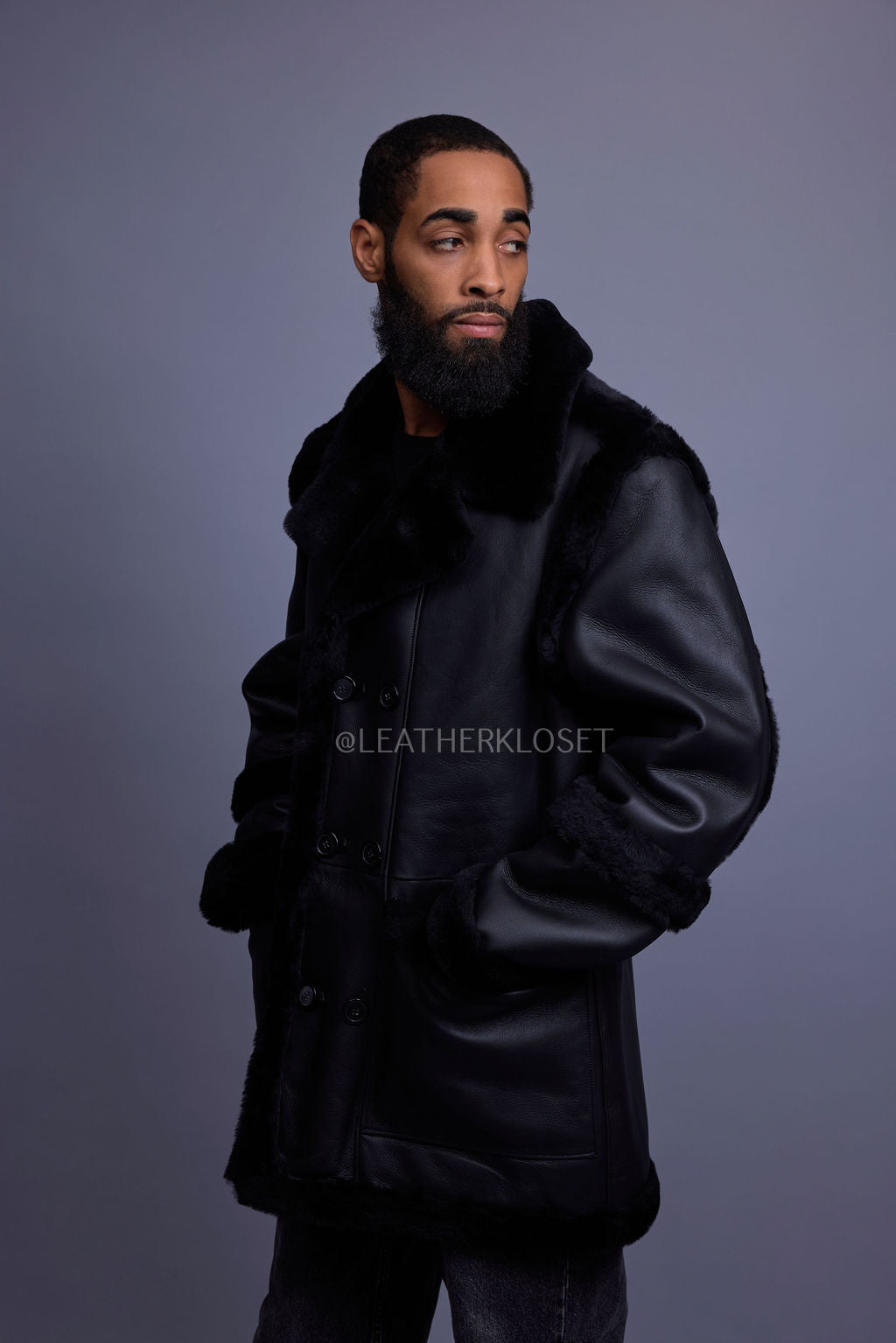 Men's Cole Sheepskin Shearling 3/4 Jacket [Black]