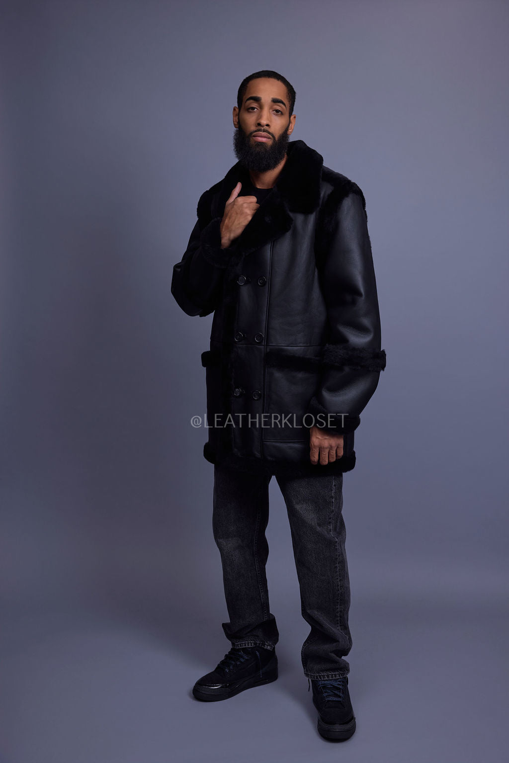 Men's Cole Sheepskin Shearling 3/4 Jacket [Black]