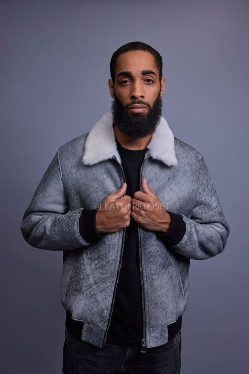 Men's Shearling Pilot Jacket [Distressed Grey]