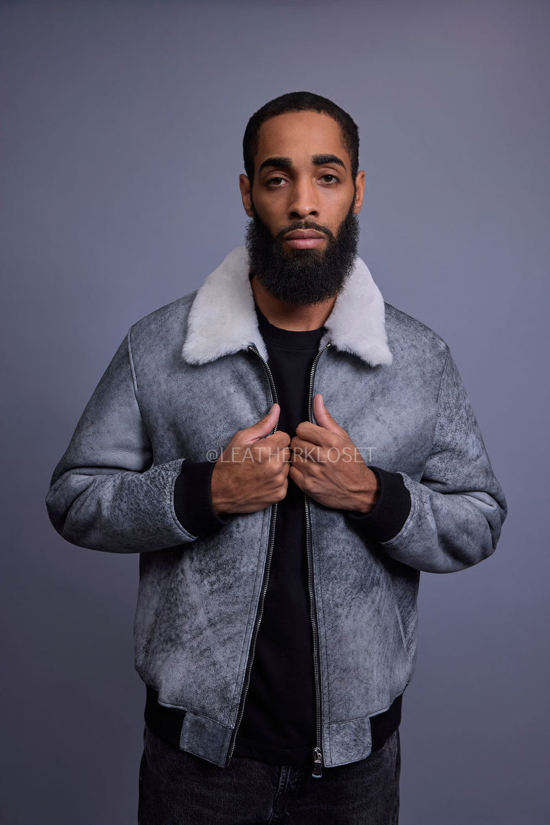 Men's Shearling Pilot Jacket [Distressed Grey]