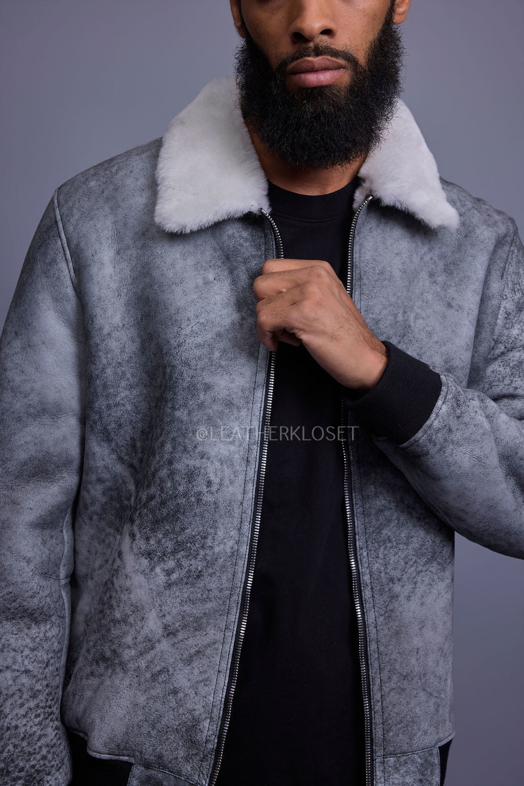 Men's Shearling Pilot Jacket [Distressed Grey]
