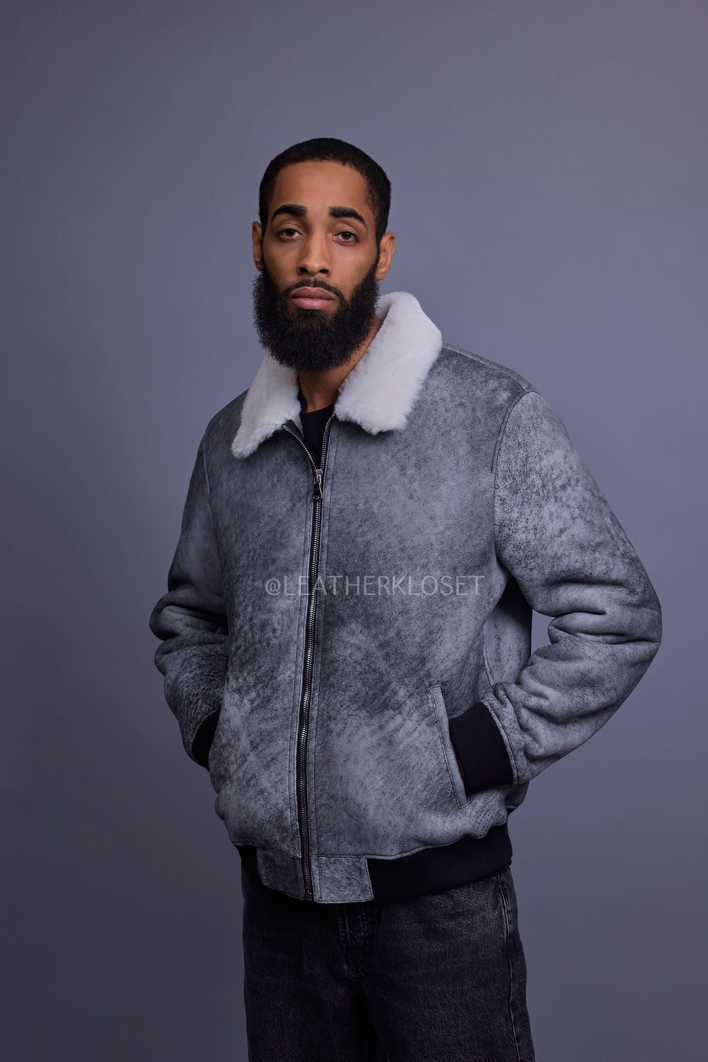 Men's Shearling Pilot Jacket [Distressed Grey]