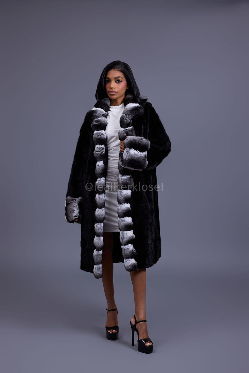 Women's Kelly Mink And Chinchilla Coat [Black]