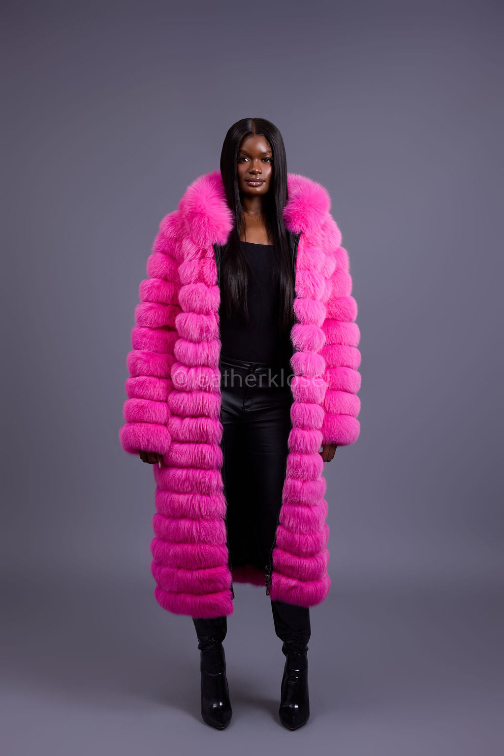 Women's Alia Fox Coat [Hot Pink] – LeatherKloset