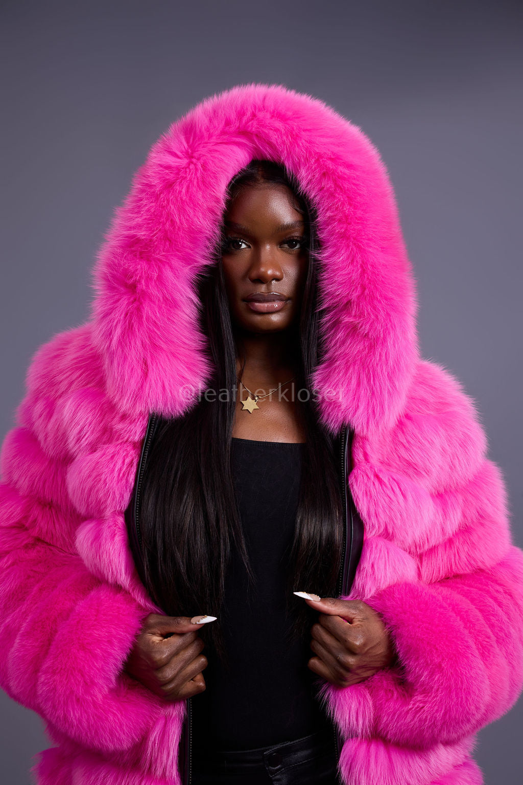 Women's Alia Fox Coat [Hot Pink] – LeatherKloset