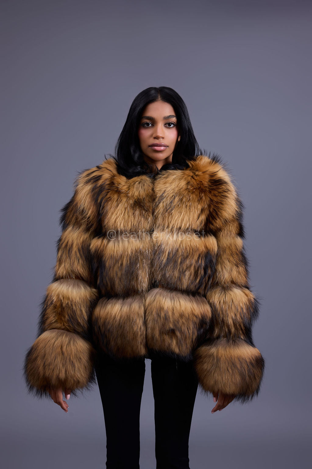 Women's Natural Raccoon Fur Bomber [With Headband]