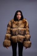Women's Natural Raccoon Fur Bomber [With Headband]