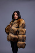 Women's Natural Raccoon Fur Bomber [With Headband]