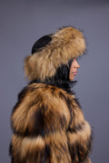 Women's Natural Raccoon Fur Bomber [With Headband]